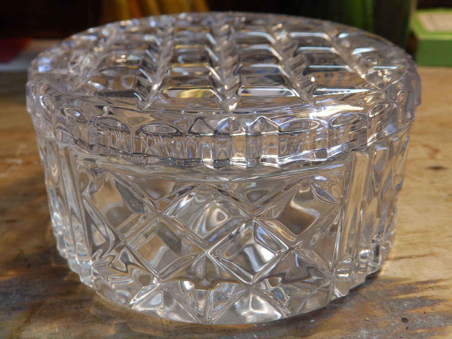 Gorham Full Lead Crystal Round Lidded Trinket Box Jewelry