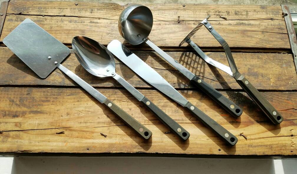Vintage Set of Flint USA Cooking Utensils Riveted Black
