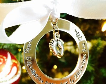 SALE Personalized baby's first Christmas ornament with baby feet charm christining ornament holiday decorations christmas tree ornament
