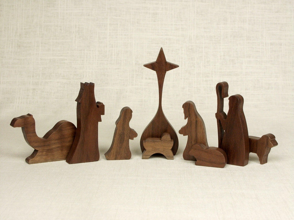 Nativity Set Walnut Nativity Scene Manger Scene Creche