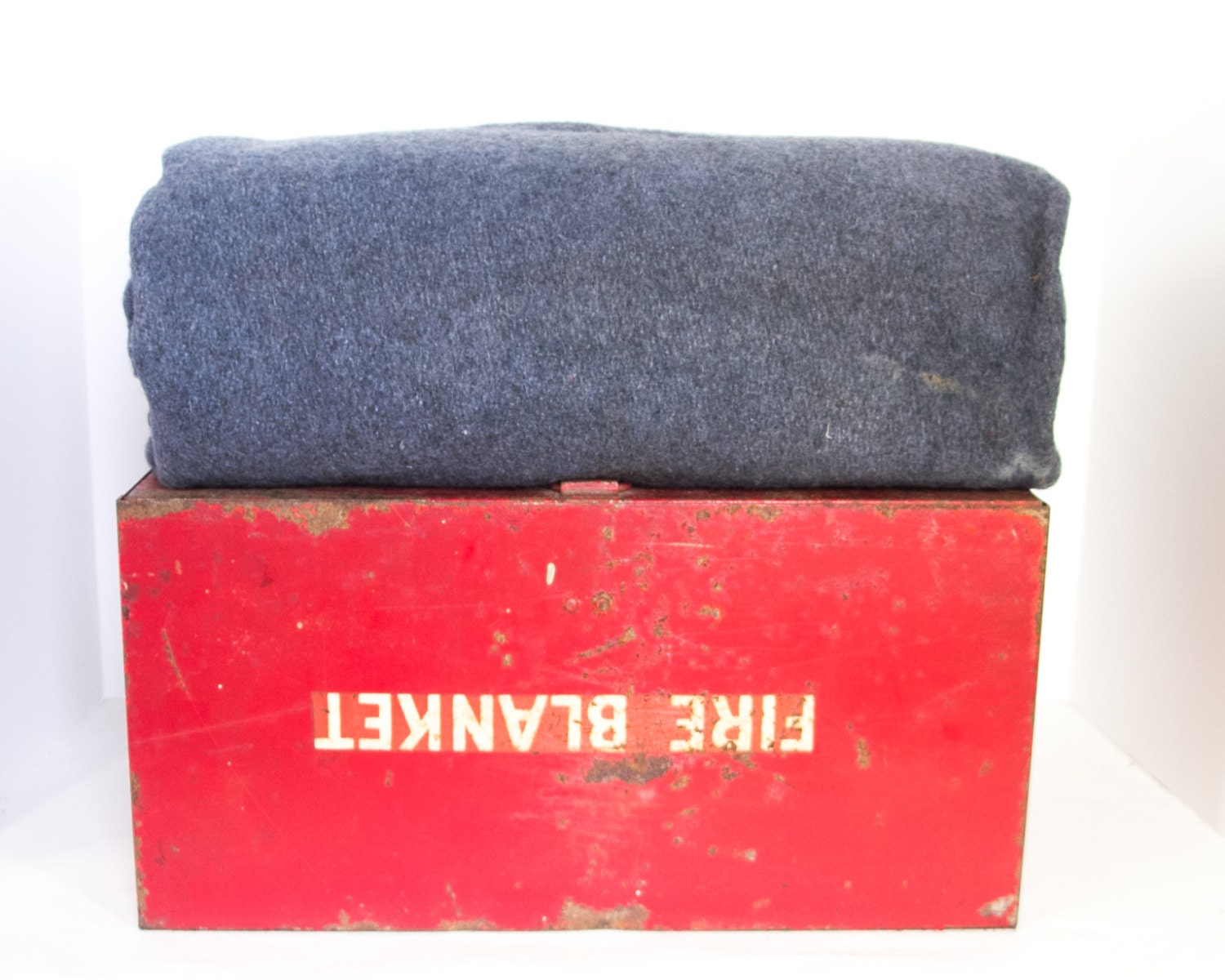 Vintage Metal Fire Blanket Box With Wool Fireproofed