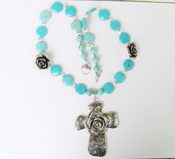 Turquoise Blue Necklace Chunky Cowgirl Statement Jewelry Big