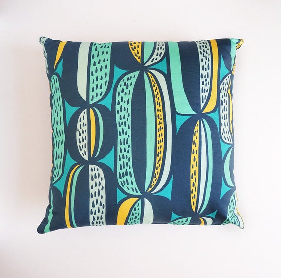 Midcentury modern throw pillow in navy teal & mint