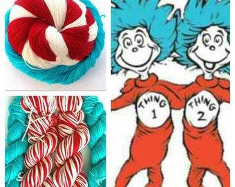DR SEUSS Inspired "Thing 1 & Thing 2" on Super Sock. 500 Yards. Made to Order