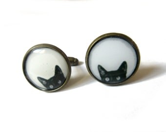 CUFFLINKS - Cat CuffLinks - Black cat cufflinks - Cat Lover Gifts - cute kitty cufflinks - funny cufflinks - Wedding Cufflink ,Gift for boys
