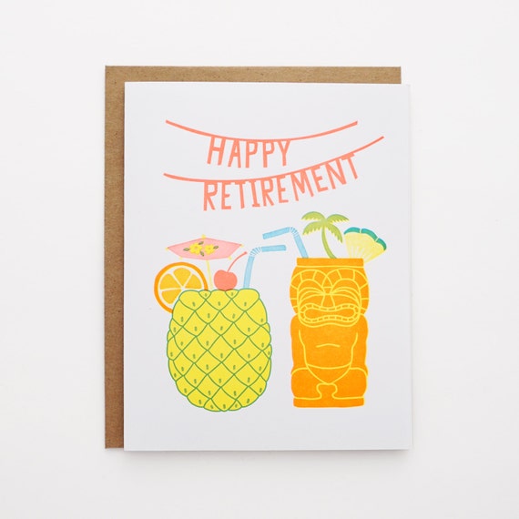 Happy Retirement Cocktails Letterpress Card by luckyhorsepress