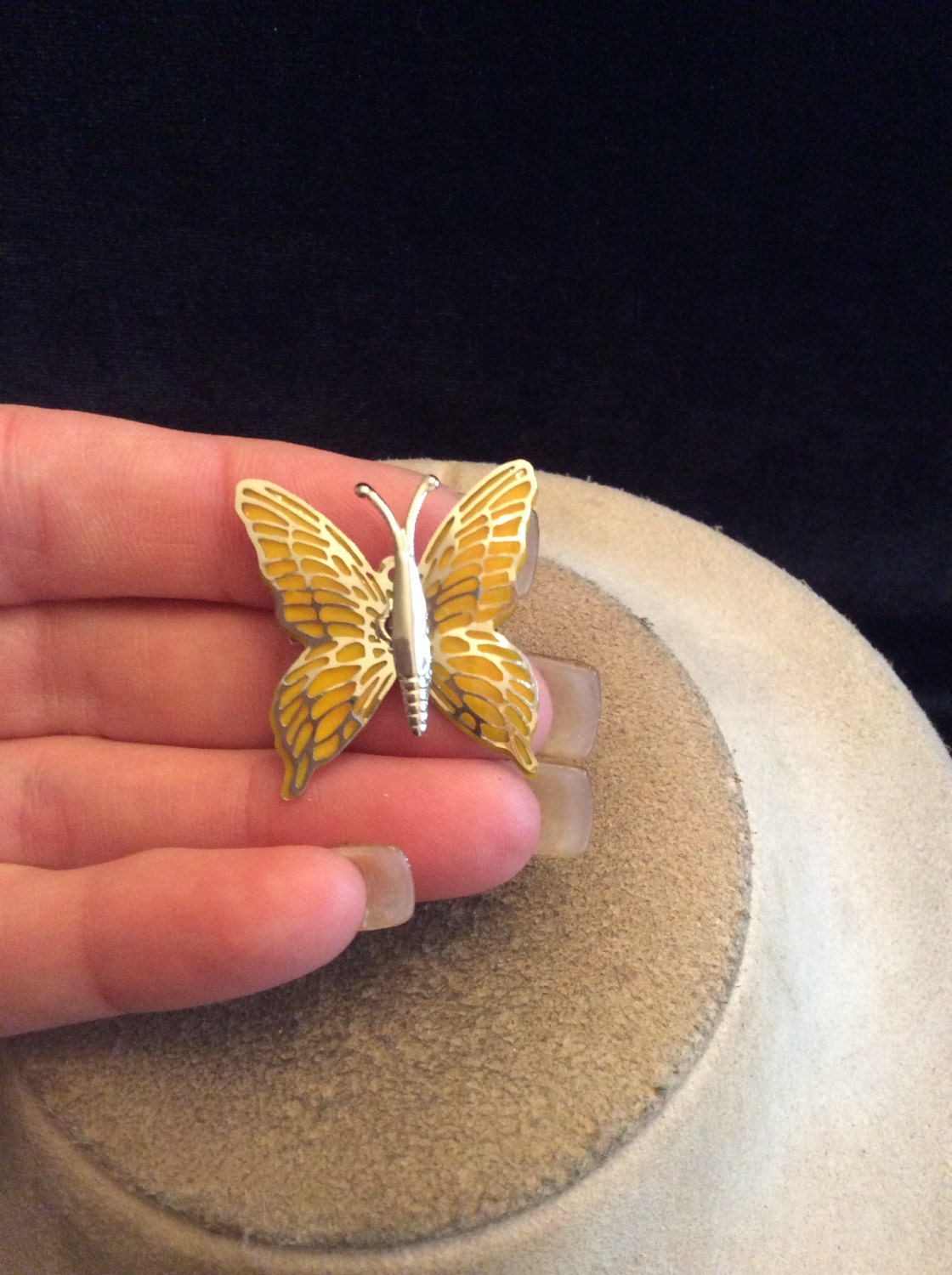 Vintage Yellow Enameled Butterfly Pin by LehightonGold on Etsy