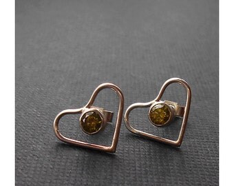 Sterling Silver Earrings, 925 silver earrings, Star-Cut cubic zirconia - Olive Peridot CZ
