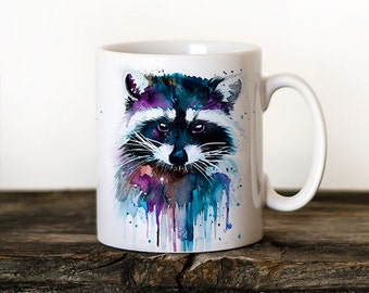Raccoon Mug Watercolor Ceramic Mug Unique Gift Coffee Mug Animal Mug Tea Cup Art Illustration Cool Kitchen Art Printed mug