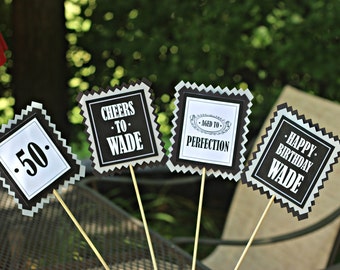 Masculine Milestone Birthday Party Centerpiece Sticks. 50th Birthday Centerpiece/50th Birthday Party Decoration/Black,Silver