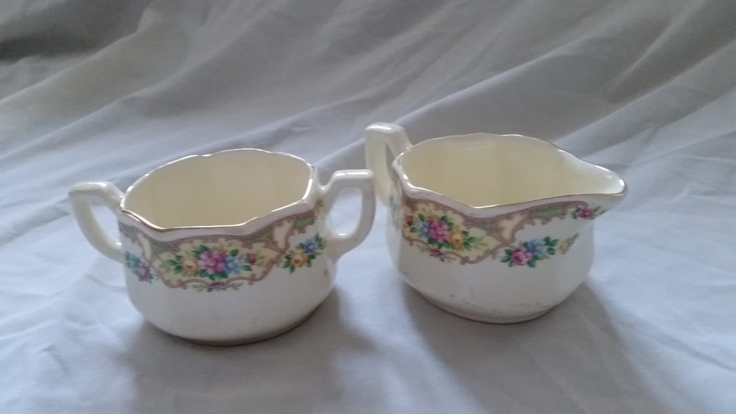 Antique Ceramic Creamer and Sugar Bowl