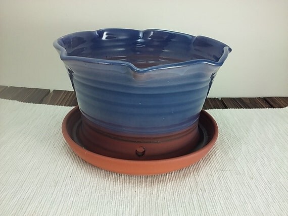 blue ceramic planter large flower pot by SummerHollowPottery