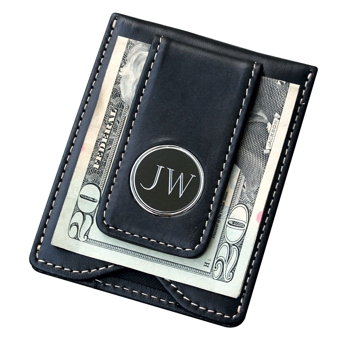 personalized leather money clip wallet