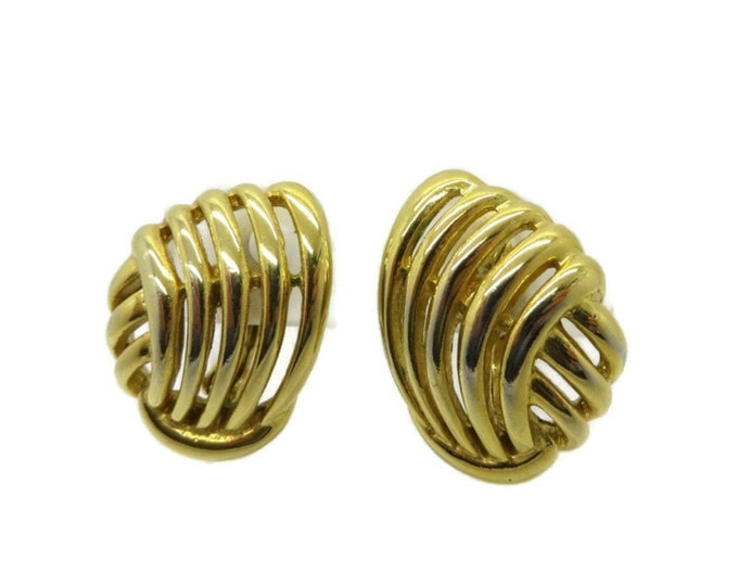 Vintage Trifari Earrings, Gold Tone Swirl Clip-on Earrings