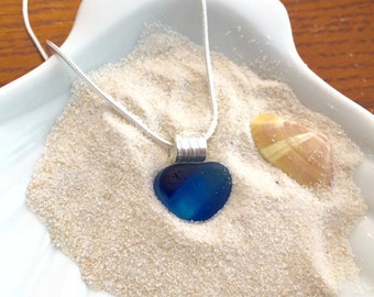 Dainty English Seaham Blue Stripe Seaglass Multi- Sterling silver EM130
