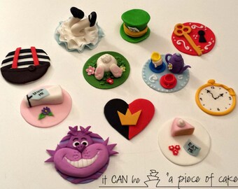 alice in wonderland cupcake toppers fondant edible hand-made