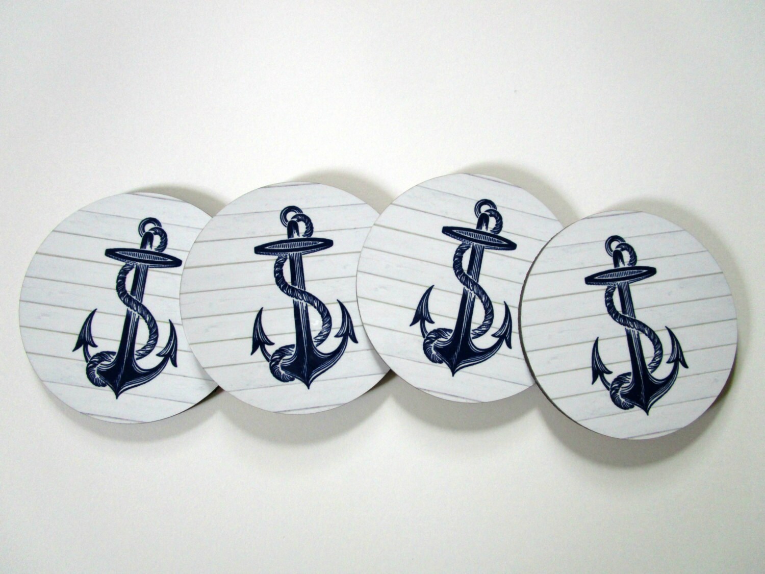 Nautical Coasters w/ Anchors Anchor Coaster Set Navy and