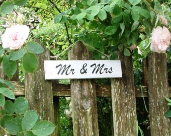 Vintage style wooden painted MR & MRS sign for wedding or home
