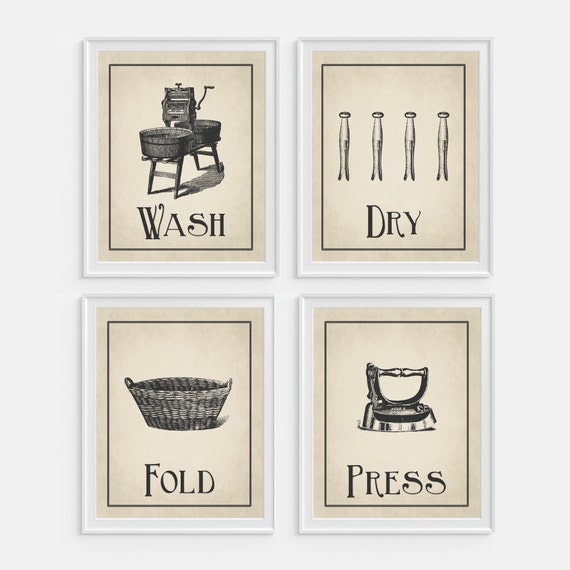  Laundry  Room Wall Art  Print  Wash Dry Fold Press Set