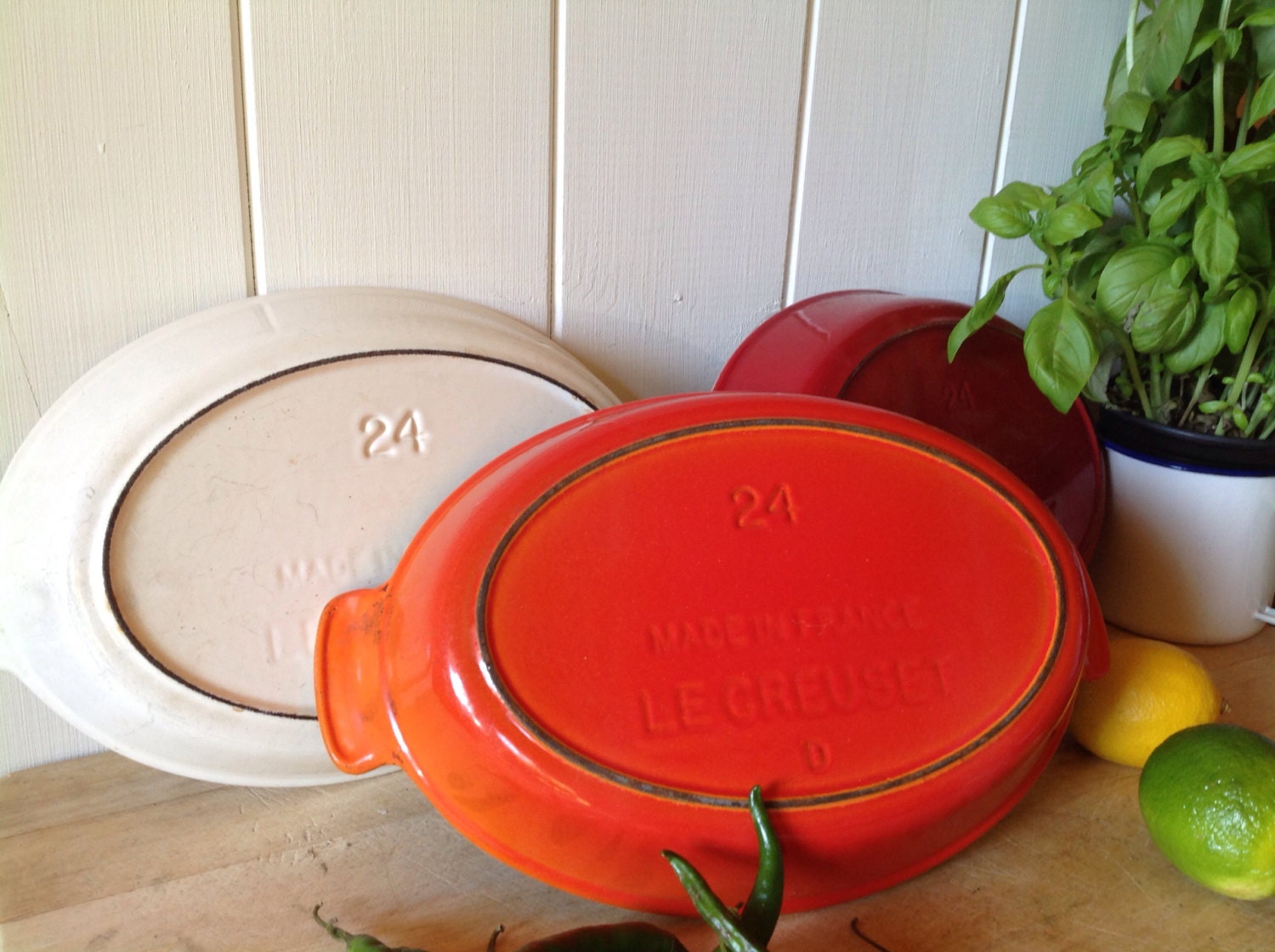 Vintage Le Creuset Gratin dish with scalloped by Onmykitchentable