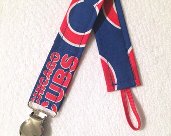 Pacifier Clip made with Chicago Cubs fabric - Cubs baseball, blue and red, MLB, Cubs baby, Chicago baby