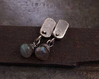 Sale 10 - 20 % OFF • USE CODE ! • labradorite stud earrings • 925 sterling silver • raw silver • simple everyday studs • oxidized silver
