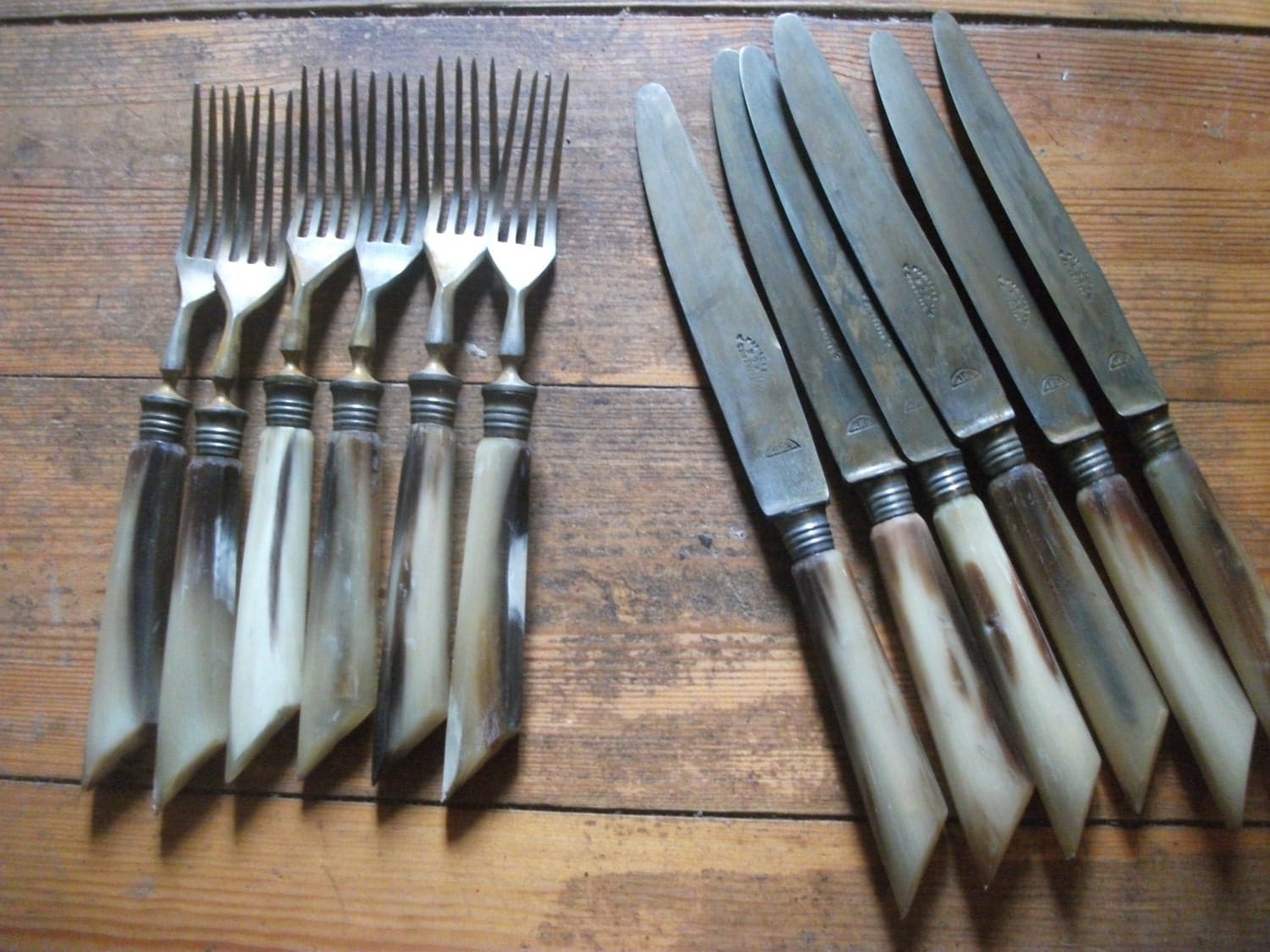 antique BONE HANDLED CUTLERY set of 12 Portuguese vintage