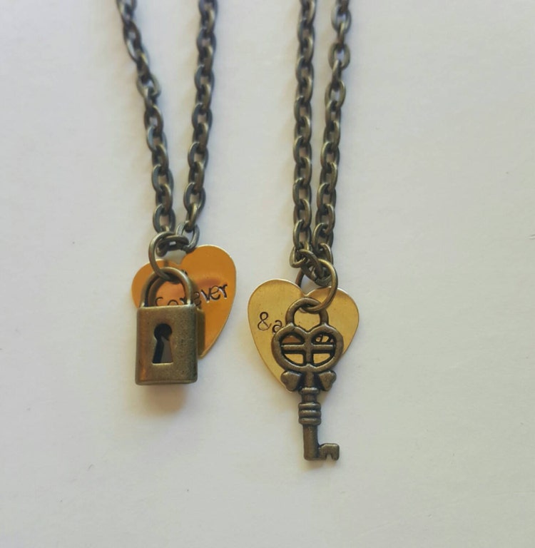 Couples Necklace Set with Lock and Key Charms by megal0d0nn