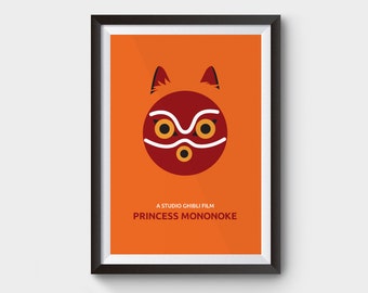 Princess Mononoke - movie poster: 12x16" (A3) print, film, illustration, Kids art, ghibli, minimalist movie poster, studio ghibli poster