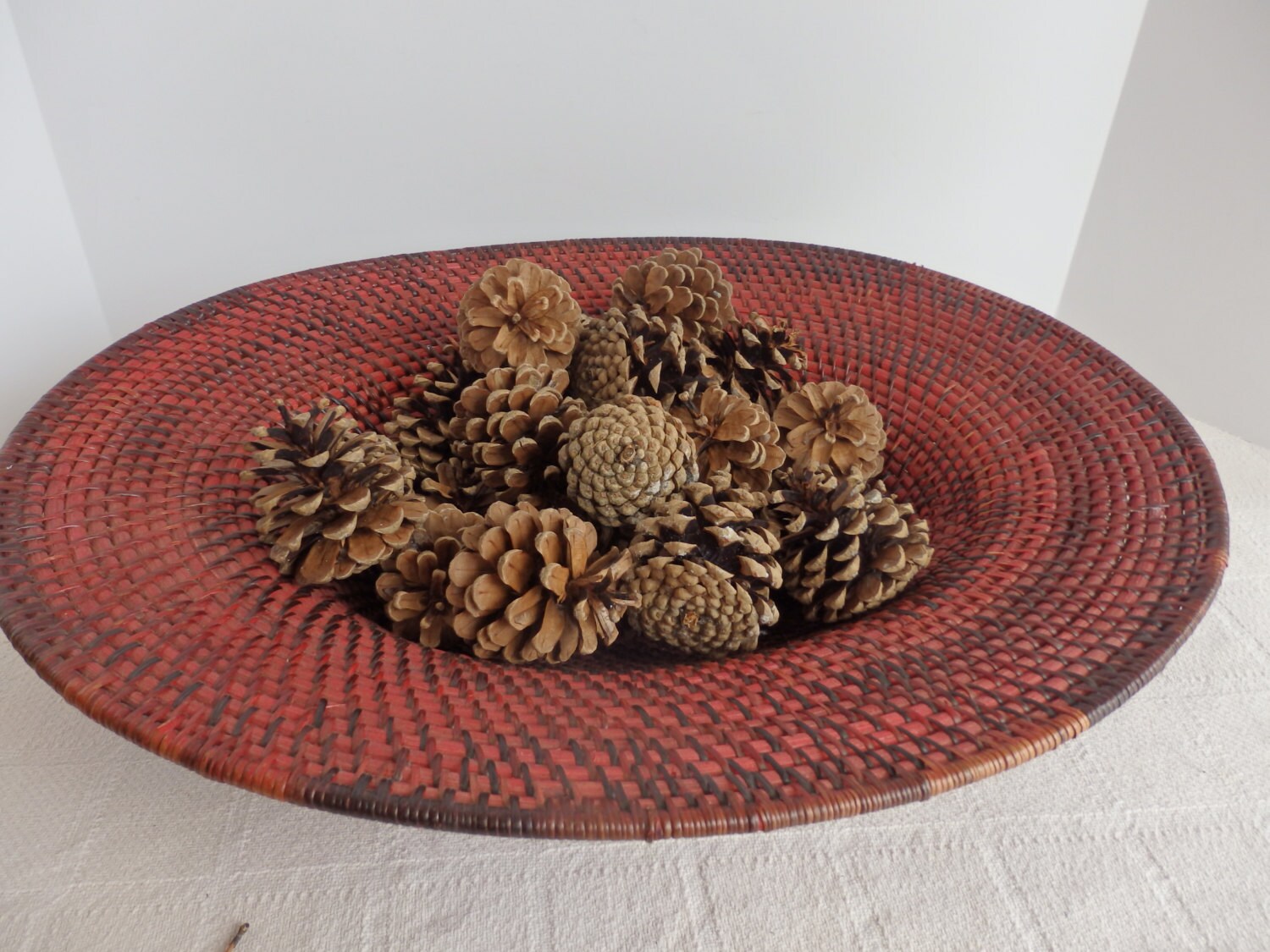 Wide Rimmed Red Woven Basket. Woven Art Basket Haute Juice