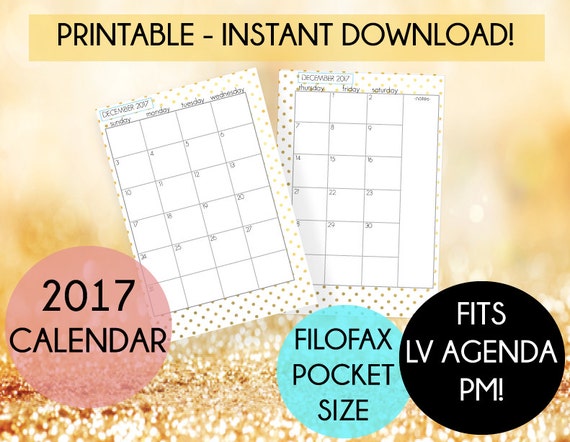 LOUIS VUITTON Agenda PM 2017 calendar inserts gold polka dot