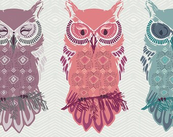 Pastel owl fabric - Art Gallery Fabrics Bird of Night Mist cotton
