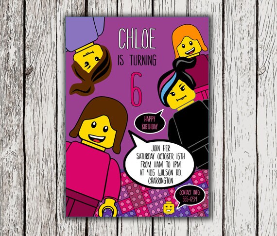Girl Lego Invitation Printable Lego Party by PrtSkinDigital