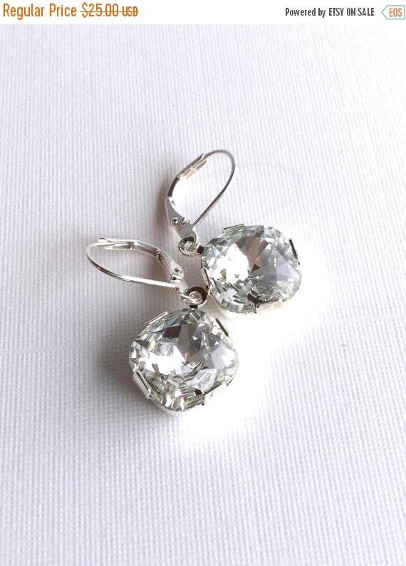 SUMMER SALE 25% Clear Crystal Earrings Silver by GemsByKelley