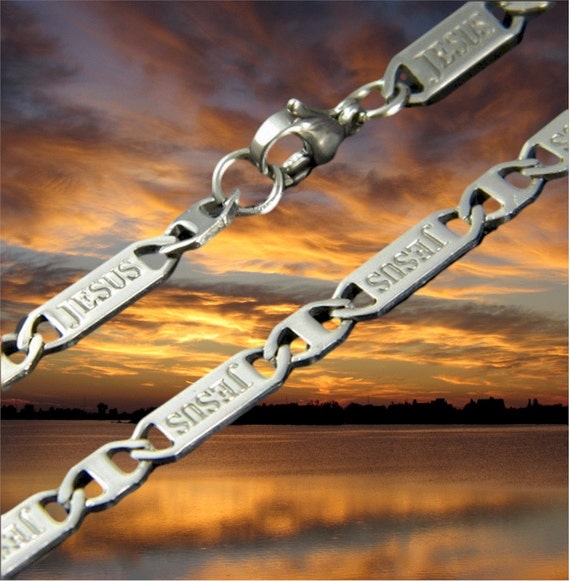 JESUS Stamped Silver Bracelet Necklace Stainless Steel Chain Mens Womans Boys Girls Christian Jewelry - Saint Michaels Jewelry