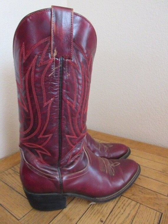 Vintage Burgundy Cowboy Boots UK Mens Size 7 Nice