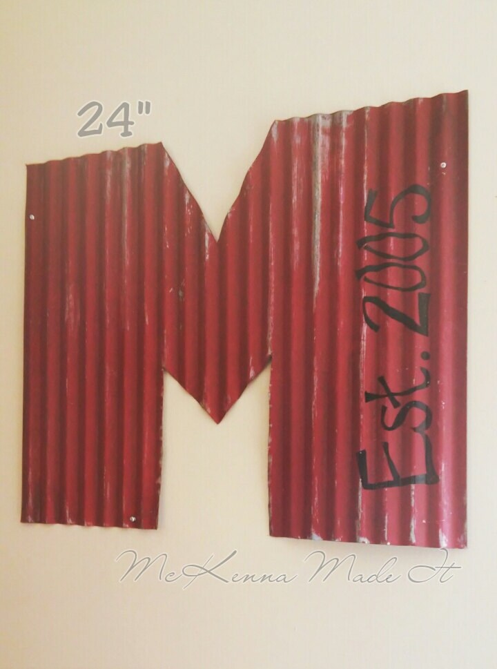 Painted Barn Tin Letter Tin Monogram Wedding Gift Ten Year