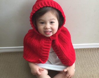Little Red Riding Hood Cape, Poncho, Baby Toddler Child Hooded Wrap Cape with Button Closure