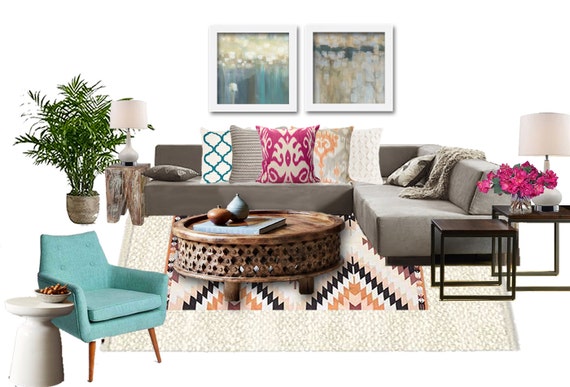 Boho Living Room Online Interior Design Package Bohemian