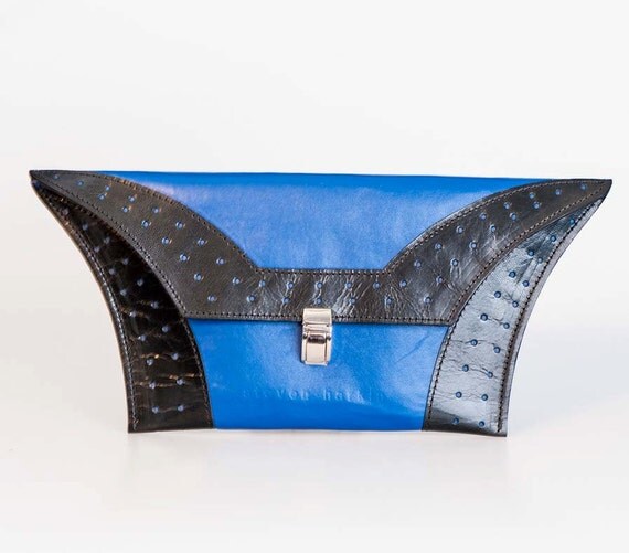 black and blue clutch bag