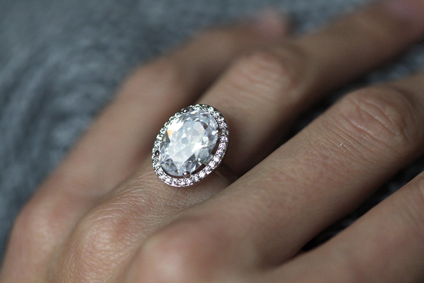 Large oval diamond engagement ring