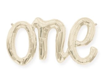 One Balloon (Champagne Gold) - First Birthday - 1st Boy or Girl Baby Gold Letter Balloons Banner Decoration 1 First Bday Ideas - White Ivory