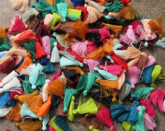 15 Small Colourful Mixed Cotton Tassels Charms 30mm
