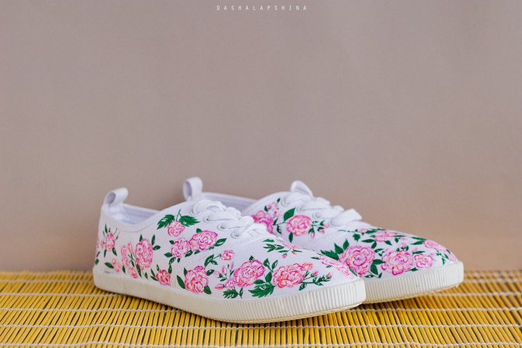 Hand painted Women Canvas Shoes white sneakers by SpringHoliday