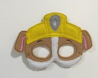 Paw patrol mask RUBBle IN The Hoop embroidery design Instant Download pattern 5x7 hoop, paw patrol Rubble mask