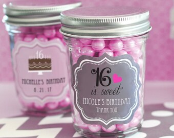 Sweet Sixteen Favors-Quinceanera Favors-Bar Mitzvah- Mini Mason Jars-Mason Jar Favors (set of 24)