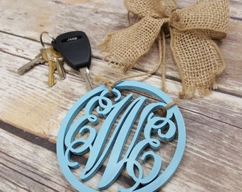 Car Charm - Car Monogram - Rear View Mirror Monogram - 4.5" Painted Monogram with Burlap Bow