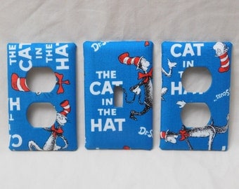 Cat in the Hat Light Switch Plate Outlet Plug Cover Custom Dr Seuss Cable Rocker Protective Plug Inserts