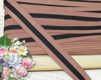 1.00 Per Yard ~7/8" ~ BROWN-MAUVE GROSGRAIN ~ 1930s 40s Art Deco Stripe Cotton Rayon Millinery Hat Trim Ribbon Men's Fedora Stetson