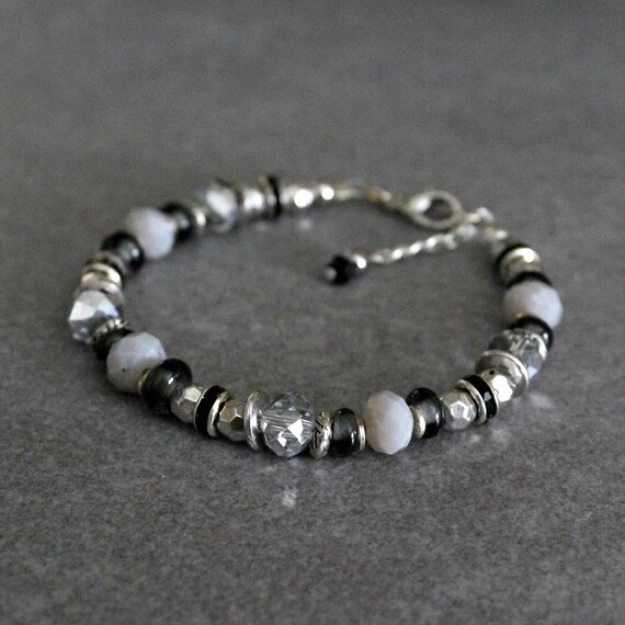 Grey Bead Bracelet Grey Bracelet Grey Glass Bracelet Grey